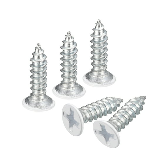 ST3.5x15mm White Screws Self Tapping Screws, 100 Pack Flat Head Phillips Wood Screws for Woodworking