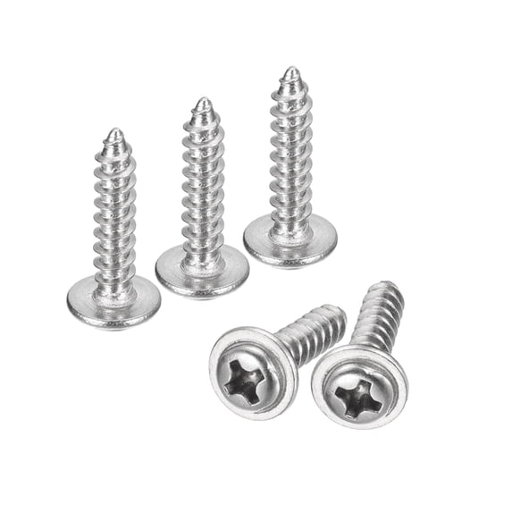 ST3.5x16x7.5mm Phillips Pan Head Self-tapping Screw with Washer, 100pack 304 Stainless Steel Wood Screw (Silver)