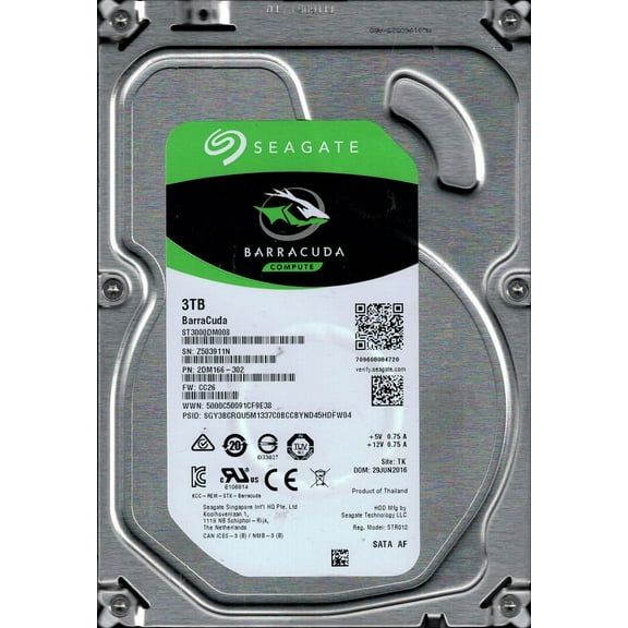 ST3000DM008 P/N: 2DM166-302 F/W: CC26 TK Z50 Seagate 3TB