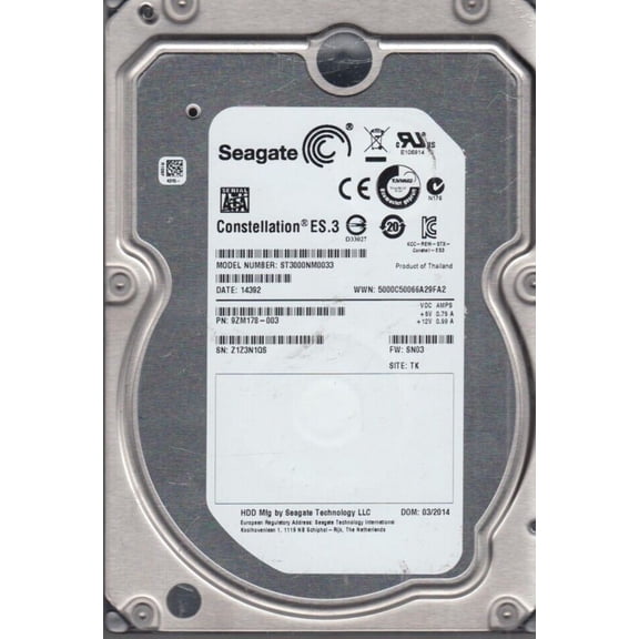 ST3000NM0033 SEAGATE 3TB 7.2K SATA 3.5" 6Gbps HDD CONSTELLATION ES.3 763649030028