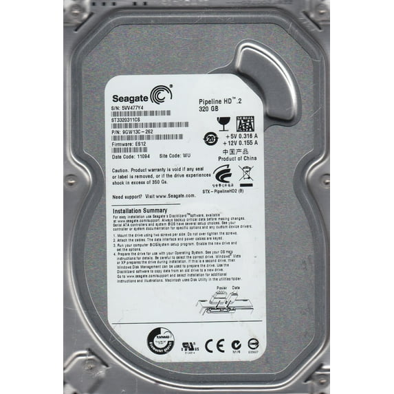 ST3320311CS, 5VV, WU, PN 9GW13C-262, FW ES12, Seagate 320GB SATA 3.5 Hard Drive