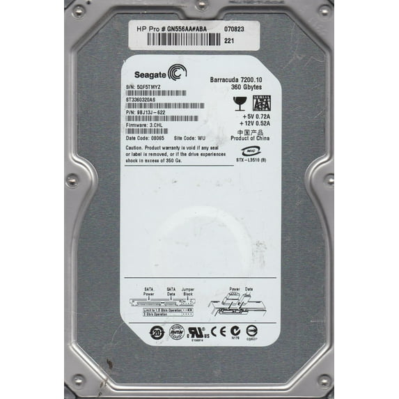 ST3360320AS, 5QF, WU, PN 9BJ13J-622, FW 3.CHL, Seagate 360GB SATA 3.5 Hard Drive