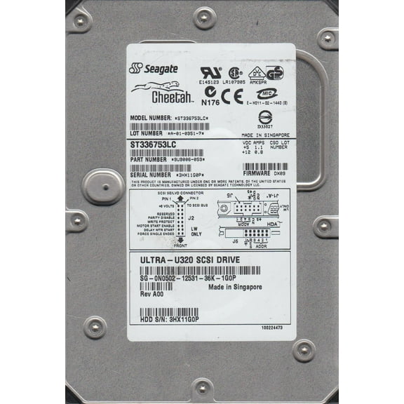 ST336753LC, 3HX, AMKSPR, PN 9U9006-059, FW DX09, Seagate 34GB SCSI 3.5 Hard Drive