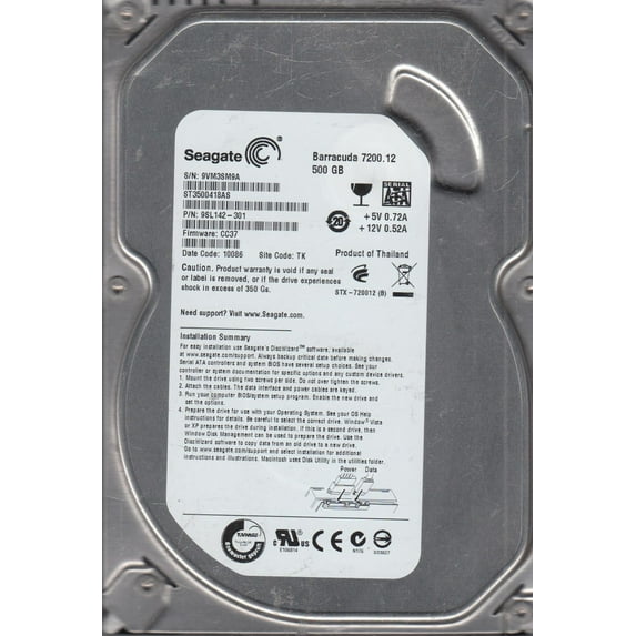 ST3500418AS, 9VM, TK, PN 9SL142-301, FW CC37, Seagate 500GB SATA 3.5 Hard Drive