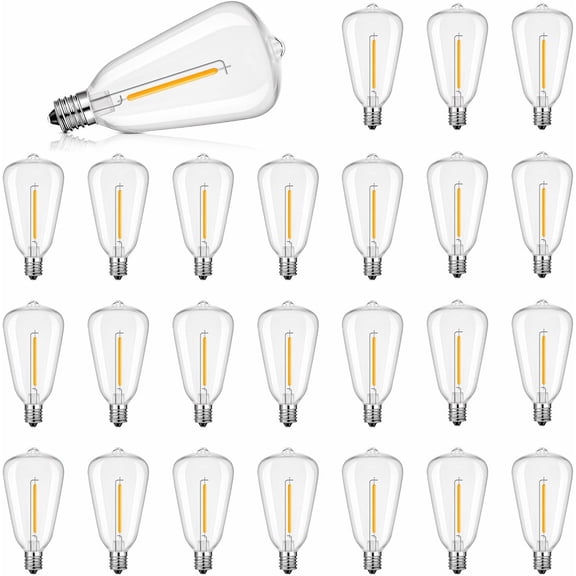 ST38 LED Solar Replacement Bulbs,1W Equal to 5W,DC 3V Plastic E12 Screw Base Shatterproof & Waterproof Globe Bulbs Light for Outdoor String Lights,Patio Cafe Bistro Decor, 2700K Warm White,25 Pack