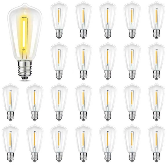 ST38 Replacement LED Light Bulbs, Shatterproof & Waterproof 0.6W ST38 LED Bulbs, Outdoor String Lights, E12 Base Patio Edison LED Light Bulbs, Warm White 2700K Plastic 40LM Non-Dimmable 25 Pack