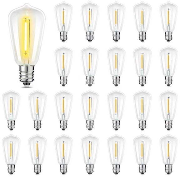 ST38 Replacement LED Light Bulbs, Shatterproof & Waterproof 0.6W ST38 LED Bulbs, Outdoor String Lights, E12 Base Patio Edison LED Light Bulbs, Warm White 2700K Plastic 40LM Non-Dimmable 25 Pack