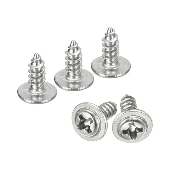 ST3x8x7mm Phillips Pan Head Self-tapping Screw with Washer, 100pack 304 Stainless Steel Wood Screw (Silver)