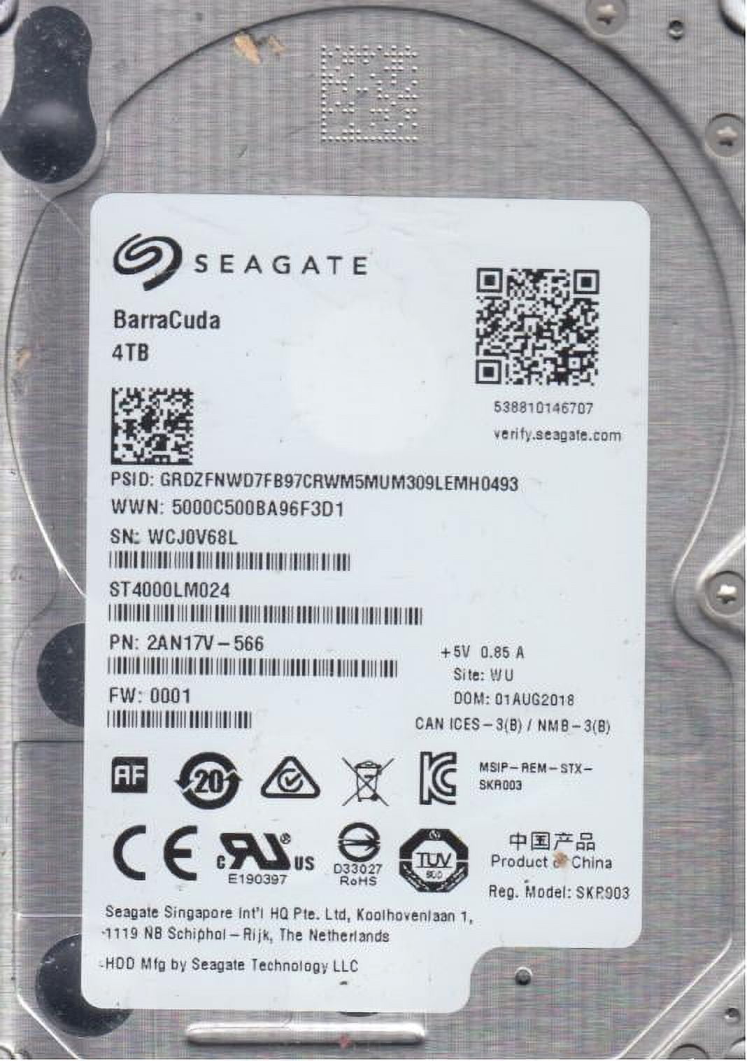 ST4000LM024, WCJ, WU, PN 2AN17V-566, FW 0001, Seagate 4TB SATA 2.5 Hard Drive