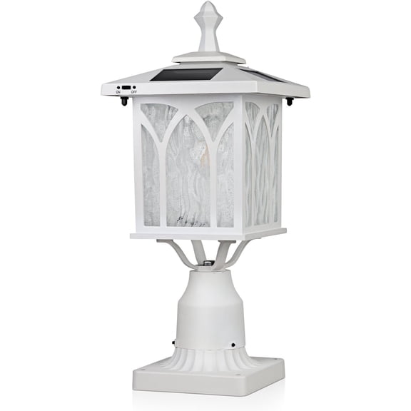 ST4328Q-W Solar  Light Outdoor Cast  White Fixture with 3 Inch Pire Mount for Pole Pillar Yard Garden Landscape Entryways Decor