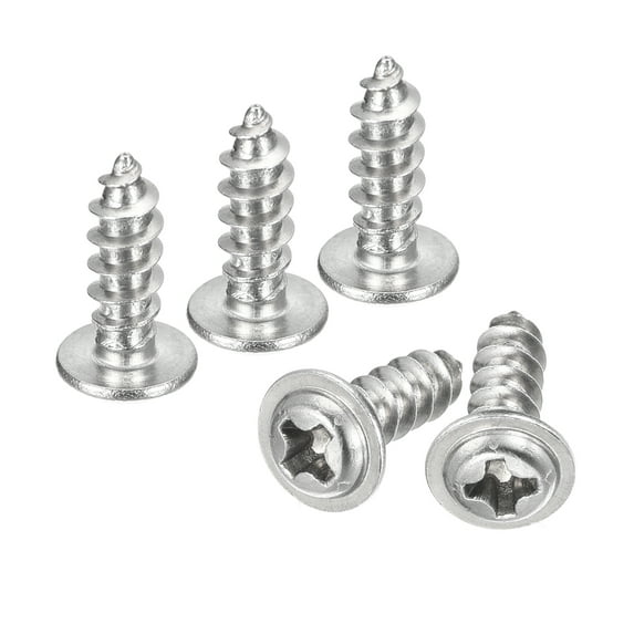 ST4x12x8mm Phillips Pan Head Self-tapping Screw with Washer, 50pack 304 Stainless Steel Wood Screw (Silver)
