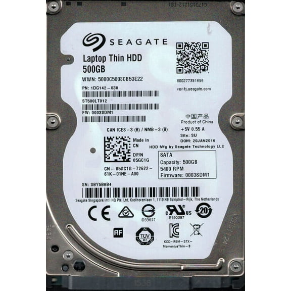 ST500LT012 P/N: 1DG142-030 F/W: 0003SDM1 SU SBY Seagate 500GB Laptop Thin HDD