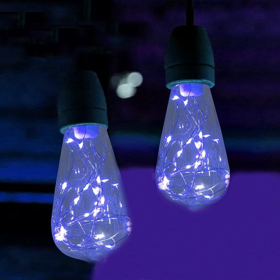 ST64 Blue Fairy Light Bulbs 3W LED Edison Bulb 30W Equivalent Decorative Starry Copper Wire String Lights Bulbs Clear Glass LED Decorative Bulbs, E26 Base (Blue)