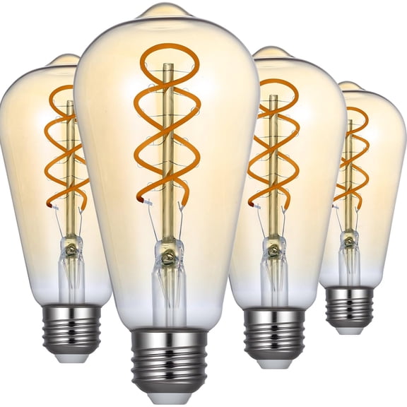 ST64 Vintage Edison Filament Led Bulb Amber, 4 Pack Long Lasting Antique Edison Bulb ST64 4w (40watt Equivalent), Dimmable 2200K Warm White ST19 Light with 90 CRI for Home, Bedroom and Office