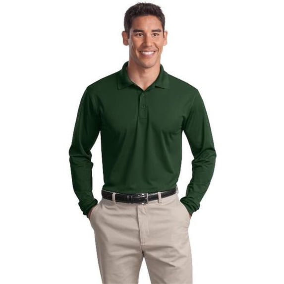 ST657 Mens Long Sleeve Micropique Sport-Wick Polo T-Shirt, Forest Green - 3XL