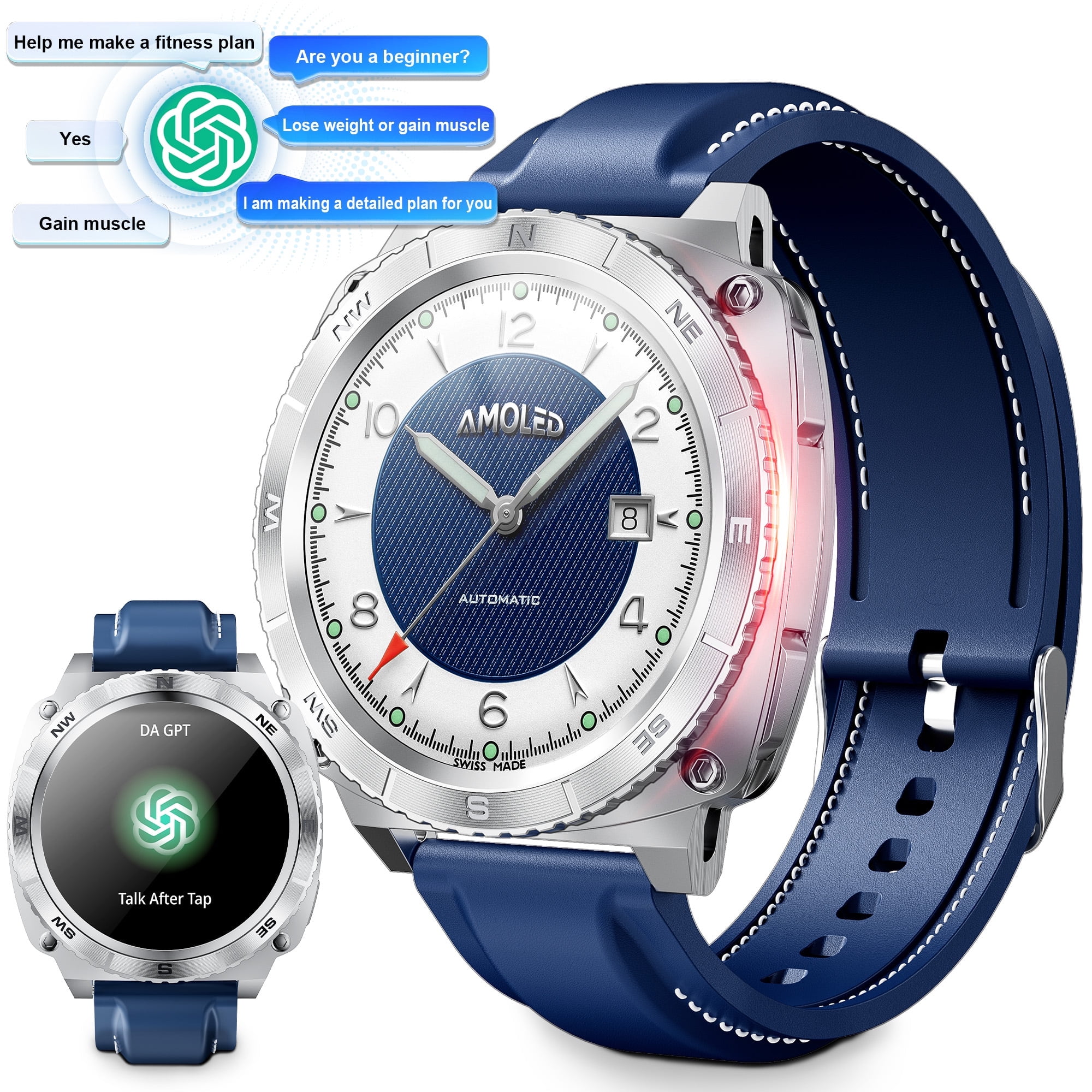 STA Smart Watch for Android and iPhone, Rotation Waterproof with Mechanical Feel Smartwatch for Women Men 1.43-inch Fitness Tracker, Smart Watch with Bluetooth Call(Answer/Make Calls)