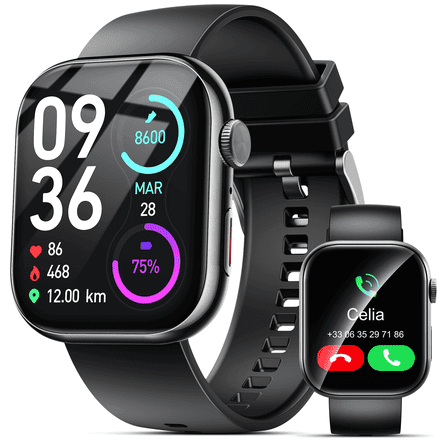 Smart Watch for Men Women, 2.01" HD Touchsreen, Bluetooth Calling, IP68 Water-Resistance, 180+ Sports Modes, Health, Fitness & Sleep Tracker, Timer, Fitness Watch for Android/iOS, Black