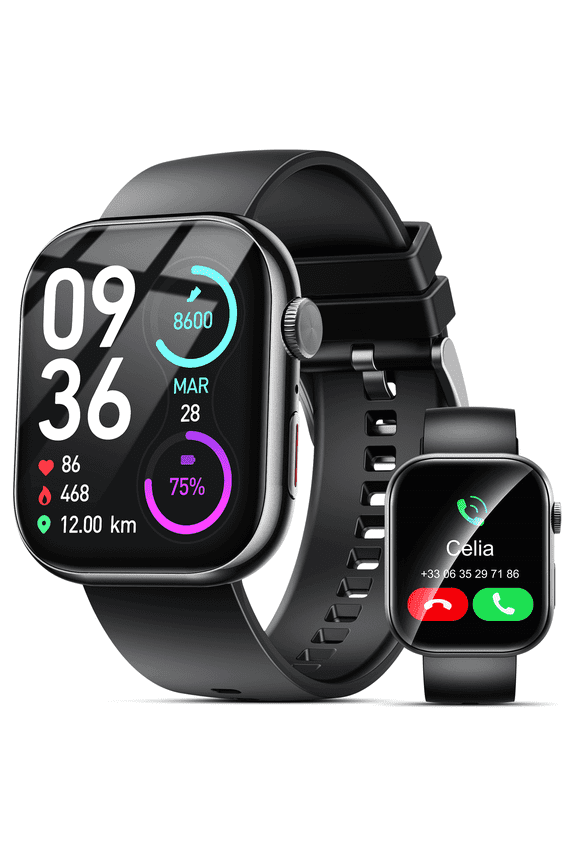 Smart Watch for Men Women, 2.01" HD Touchsreen, Bluetooth Calling, IP68 Water-Resistance, 180+ Sports Modes, Health, Fitness & Sleep Tracker, Timer, Fitness Watch for Android/iOS, Black