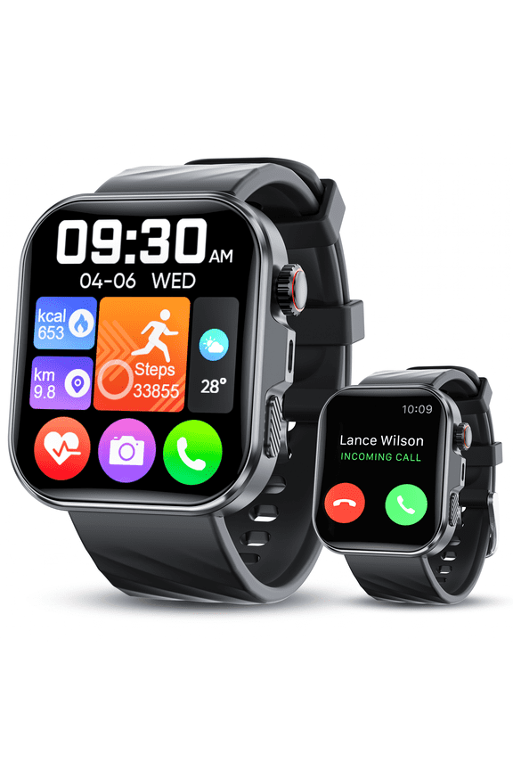 Smart Watch for Men Women, 1.84" HD Touchsreen, Bluetooth Calling, IP68 Water-Resistance, 100+ Sports Modes, Health, Fitness & Sleep Tracker, Timer, Fitness Watch for Android/iOS, Black