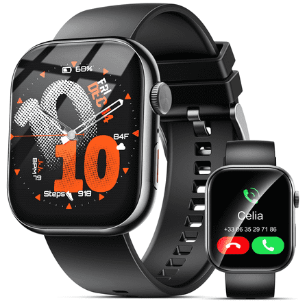 Smart Watch for Men Women, 2.01" HD Touchsreen, Bluetooth Calling, IP68 Water-Resistance, 180+ Sports Modes, Health, Fitness & Sleep Tracker, Timer, Fitness Watch for Android/iOS, Black