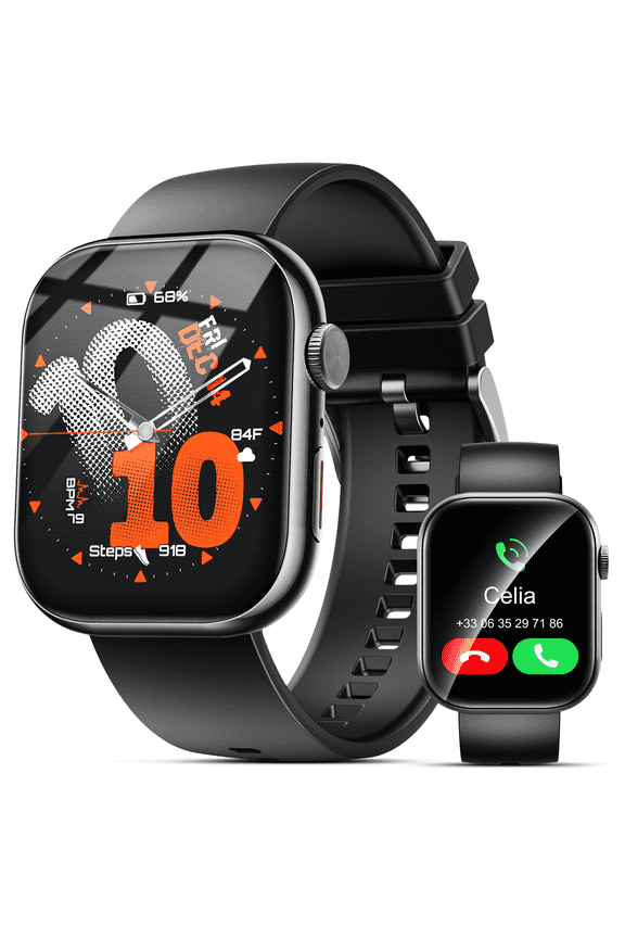 Smart Watch for Men Women, 2.01" HD Touchsreen, Bluetooth Calling, IP68 Water-Resistance, 180+ Sports Modes, Health, Fitness & Sleep Tracker, Timer, Fitness Watch for Android/iOS, Black