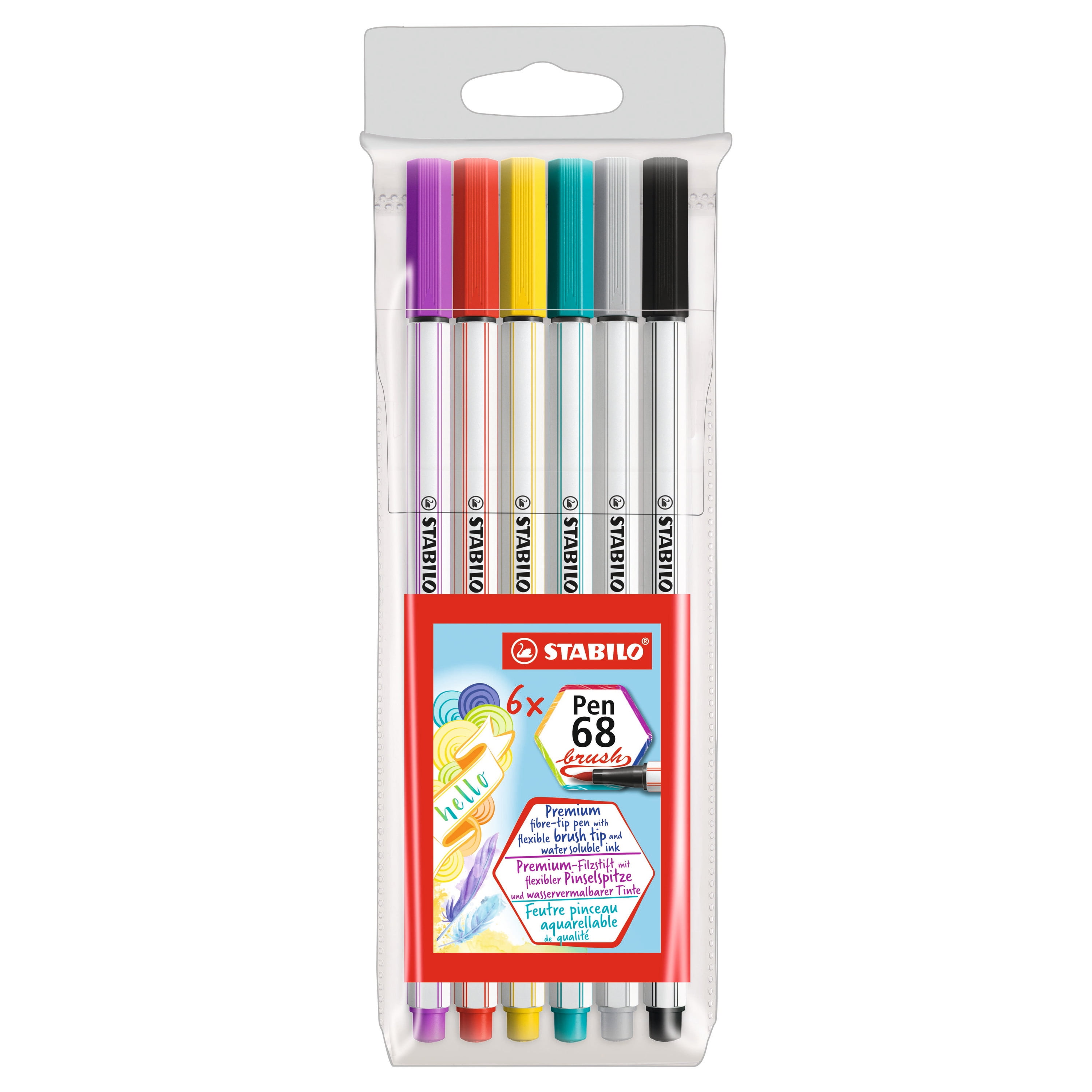 STABILO Premium Fibre-Tip Pen Pen 68 brush - Wallet of 6 - Assorted colors