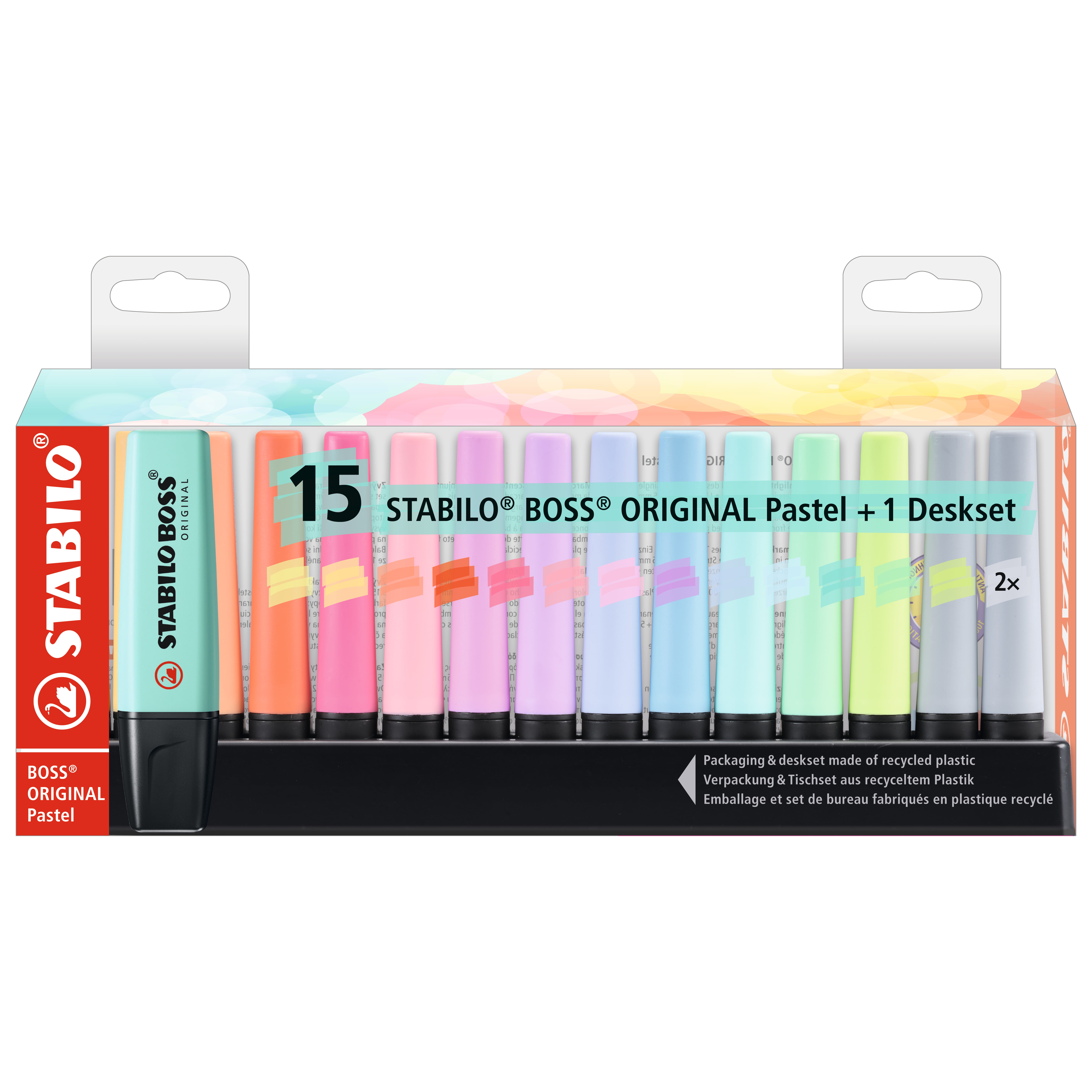 STABILO BOSS ORIGINAL Highlighters Set, 15-Color Pastel Desk Set