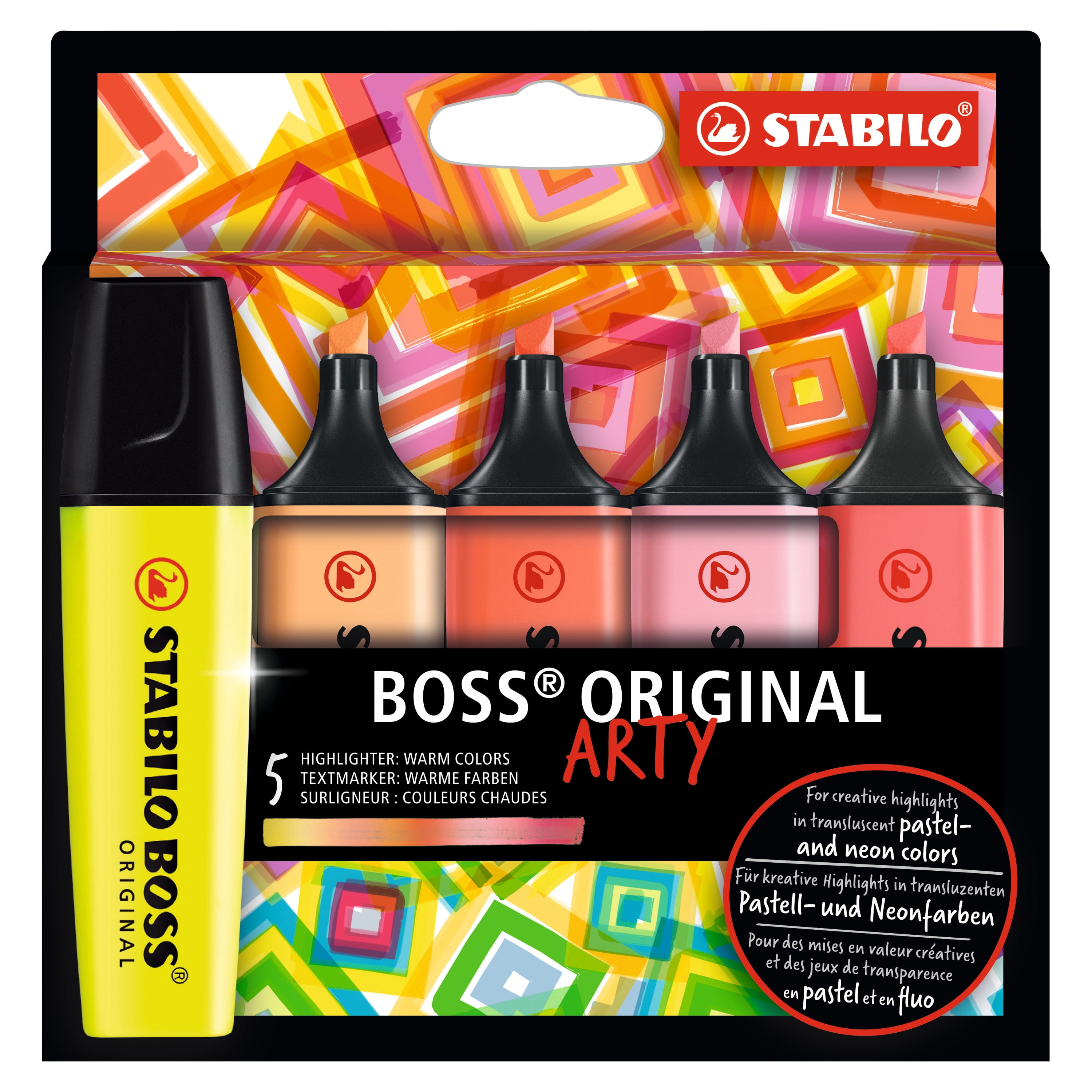 STABILO BOSS ORIGINAL Highlighters Set, 5-Piece ARTY Warm Colors Set