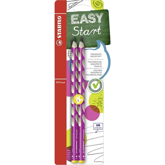 STABILO Easygraph Handwriting Pencils - HB - Left Handed - Pink Barrel - Pack of 2