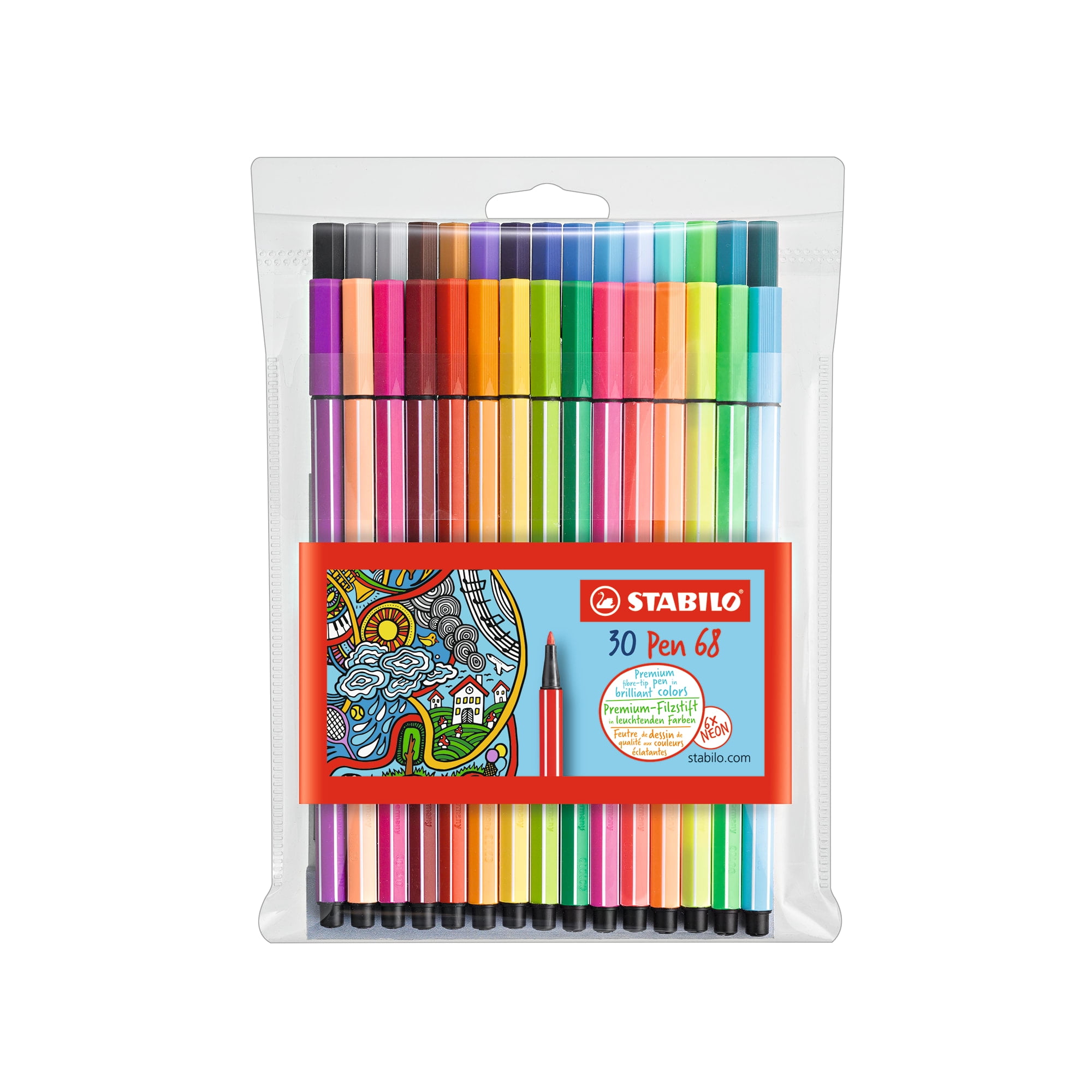 STABILO Pen 68 Marker Wallet Set, 30-Color Wallet Set, Peggable, Fiber Tips  