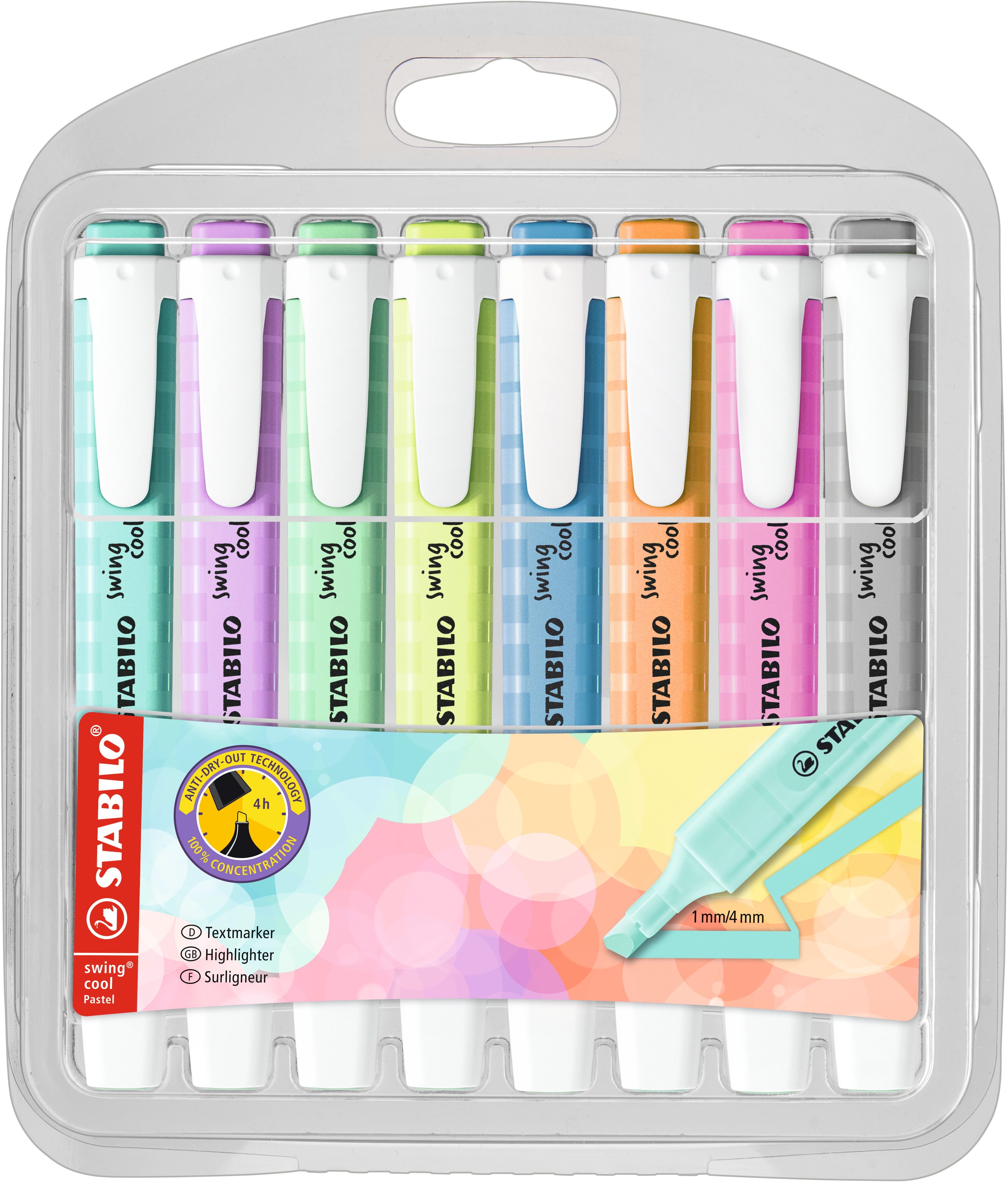 STABILO Swing Cool Highlighter Set, Set of 8, Fluorescent/Pastel 1 Count (Pack of 1)