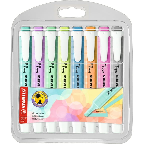 STABILO Swing Cool Highlighter Set, Set of 8, Fluorescent/Pastel 1 Count (Pack of 1)