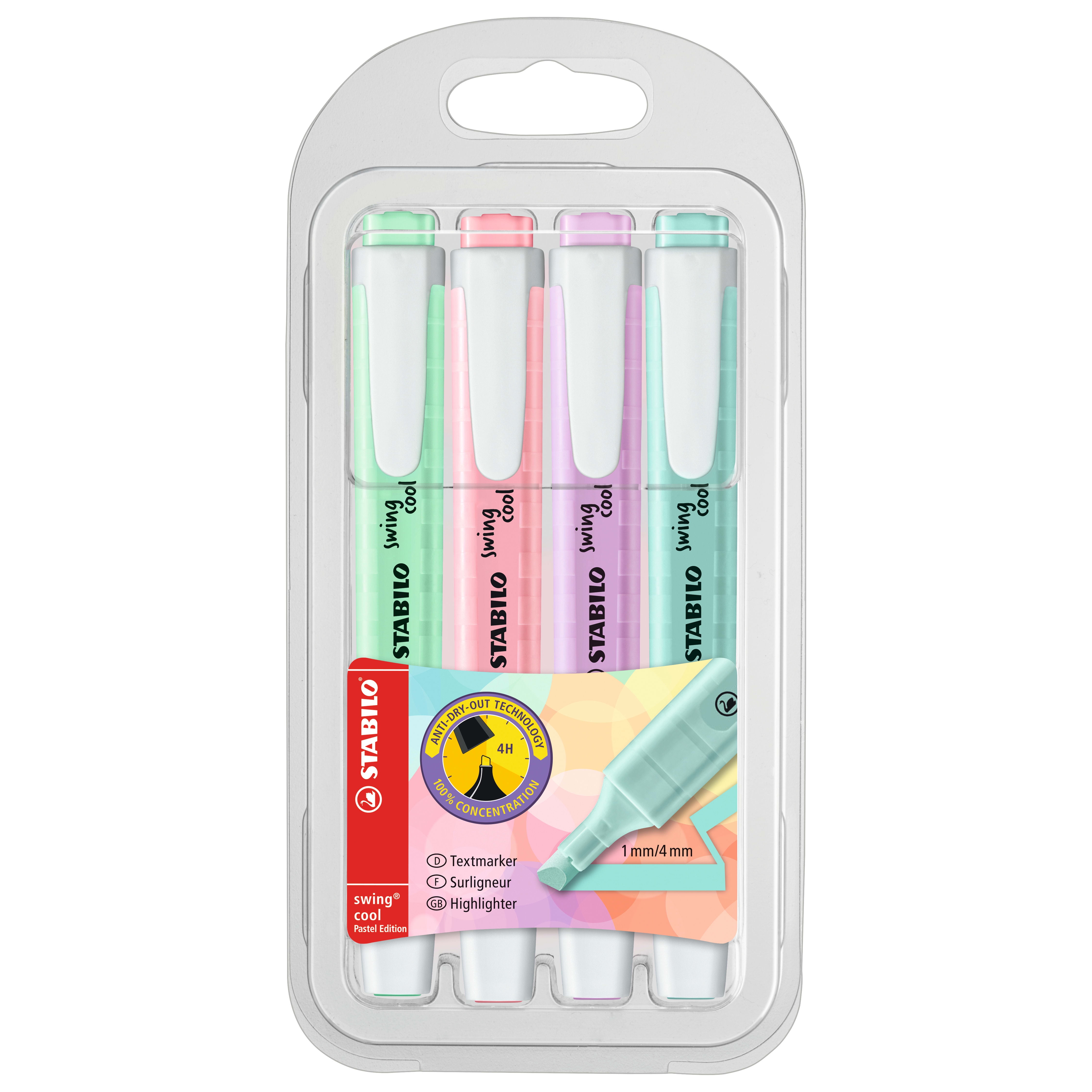 STABILO swing cool Pastel highlighters, Pack of 6, Assorted pastel Colours