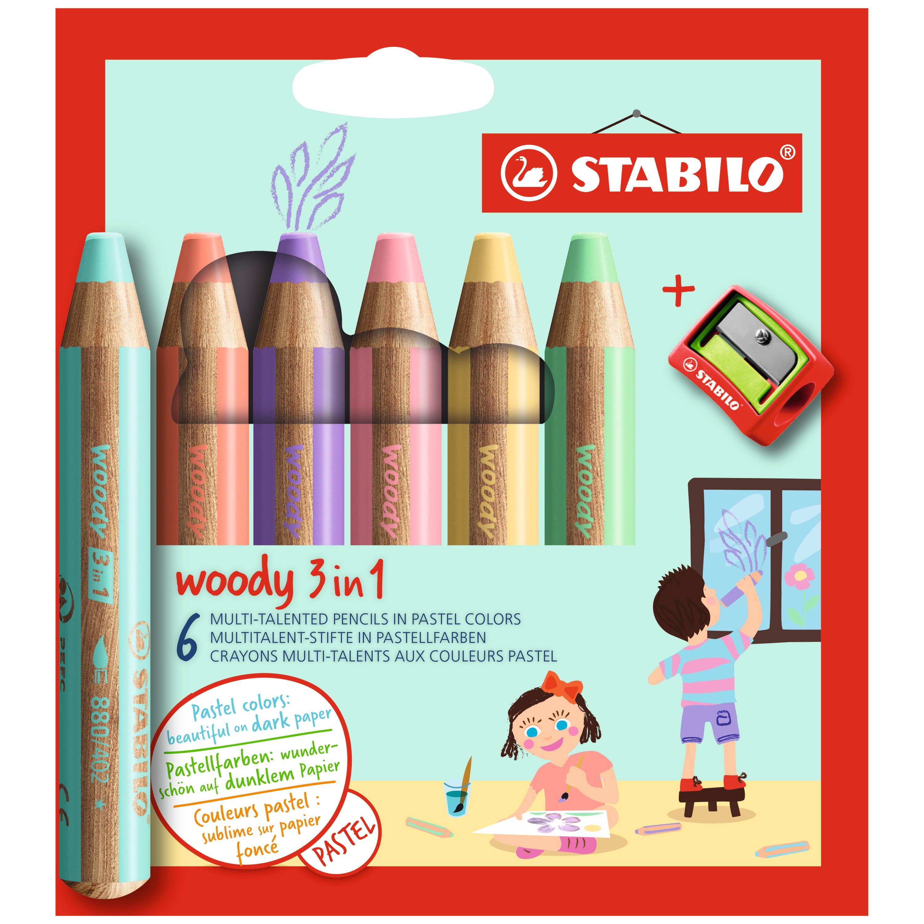  STABILO Woody 3 in 1 Multi Talent Pencil Crayon - Crimson  (Pack of 5) : Office Products