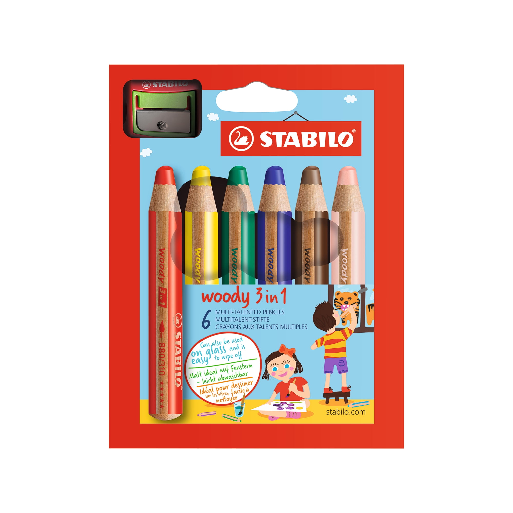 Stabilo Woody 3 in 1 Maxy Crayon - Case of 6, Sharpener Included unisex  (bambini)