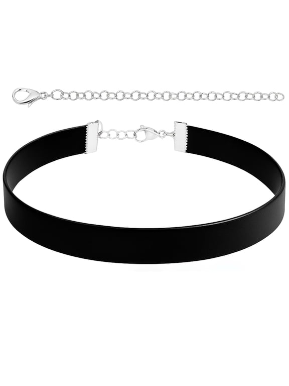 Leather Choker for Women, 0.6" Classic Ribbon Style, Adjustable 12–18", Stainless Steel Clasp, Minimalist Goth/90s Layering Collar — Black