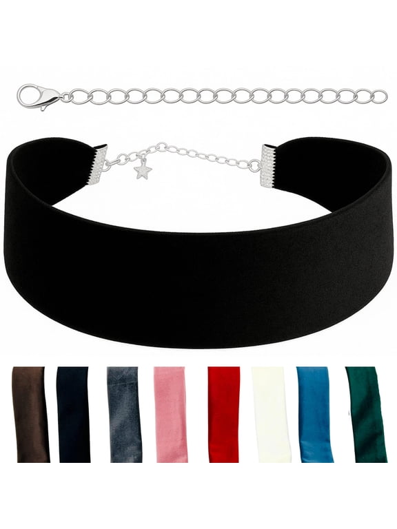 Velvet Choker for Women, Wide 1.5" 90s Ribbon Adjustable 12–18" with Stainless Steel Clasp, Soft Skin-Friendly Velvet — Black