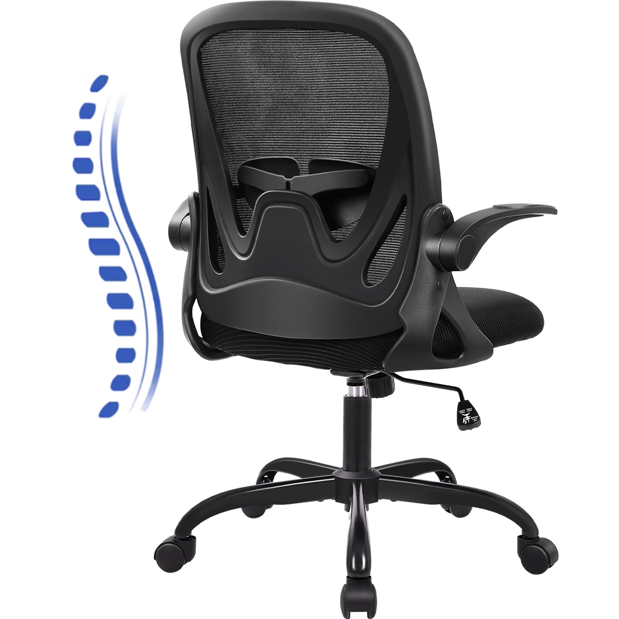 STACOO Desk Chair with Ergonomic Lumbar Support Adjustable Height and Flip-up Arms for Home, Office, Bedroom, 250lbs, Black