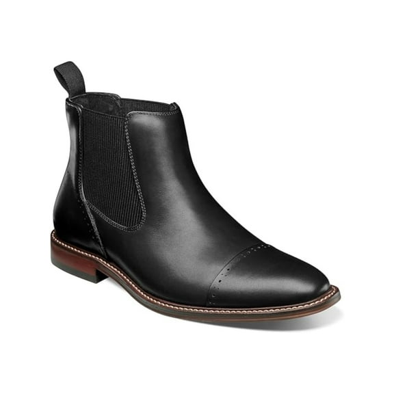 STACY ADAMS Mens Black Brogue Detail Comfort Arch Support Cushioned Maury Cap Toe Leather Dress Chelsea Boot 11.5 M