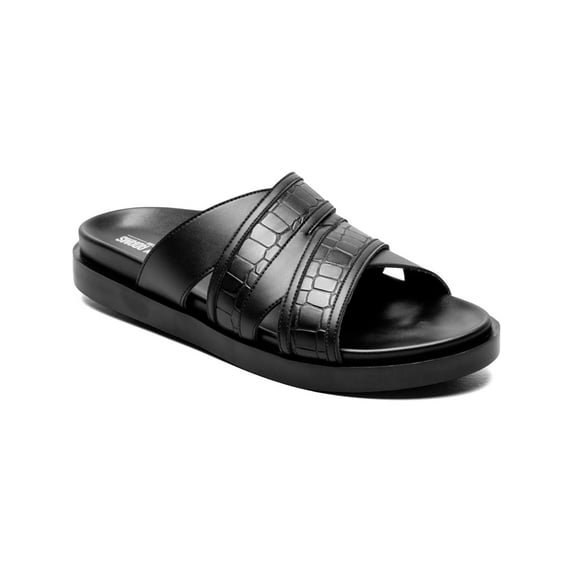 STACY ADAMS Mens Black Mixed Media Cushioned Mondo Open Toe Slip On Slide Sandals Shoes 9 M
