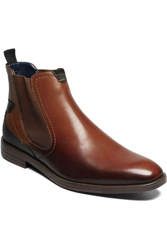 Mens Brown Comfort Rayford Round Toe Block Heel Leather Chelsea 11.5 M