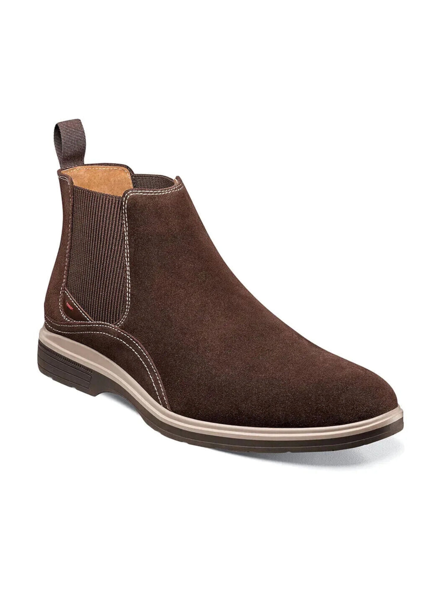 THE MENS STORE Mens Brown Back Pull-Tab Goring Padded Round Toe Block Heel Leather Chelsea Boot main image 1