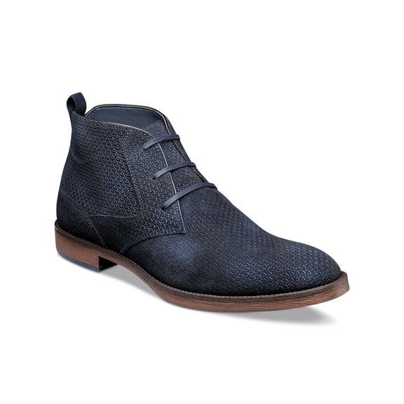 STACY ADAMS Mens Navy Textured Arch Support Removable Insole Kyron Round Toe Block Heel Lace-Up Leather Chukka Boots 7.5 M