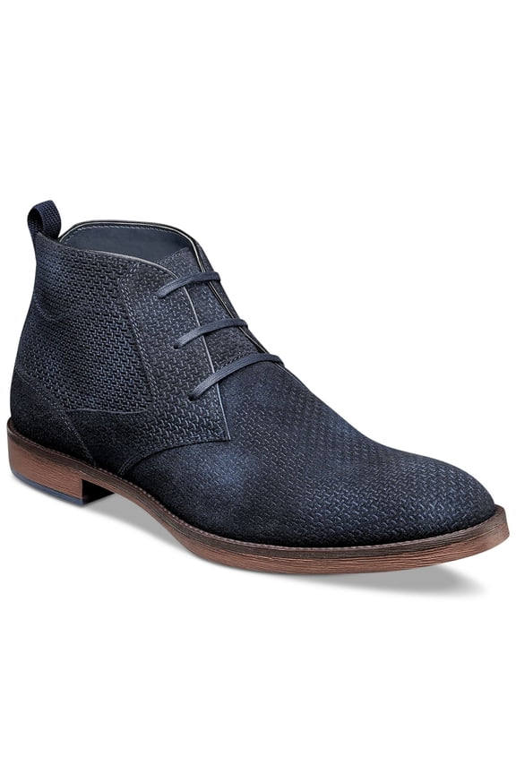 Mens Navy Textured Arch Support Removable Insole Kyron Round Toe Block Heel Lace-Up Leather Chukka Boots 7 M