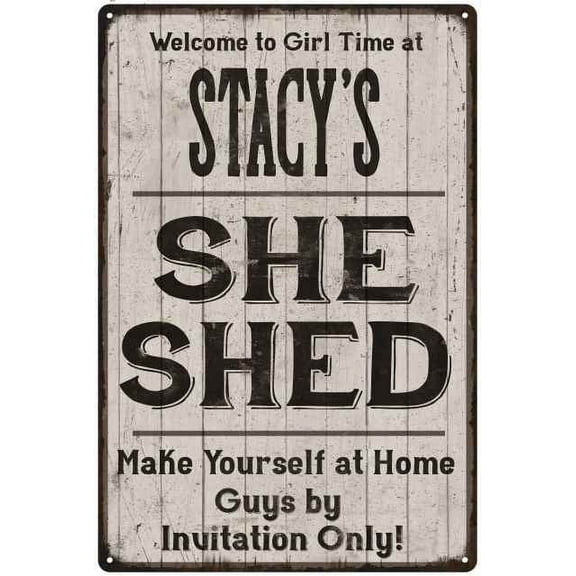 STACY'S She Shed Sign Lady Cave Gift 8 x 12 High Gloss Metal 208120082183