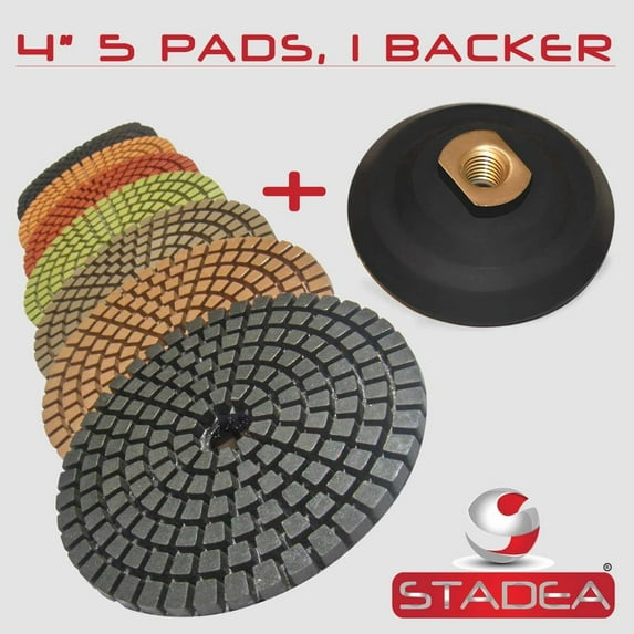 STADEA Premium Grade Wet 4" Diamond Polishing Pads Set + Rubber Backer For CONCRETE Polish