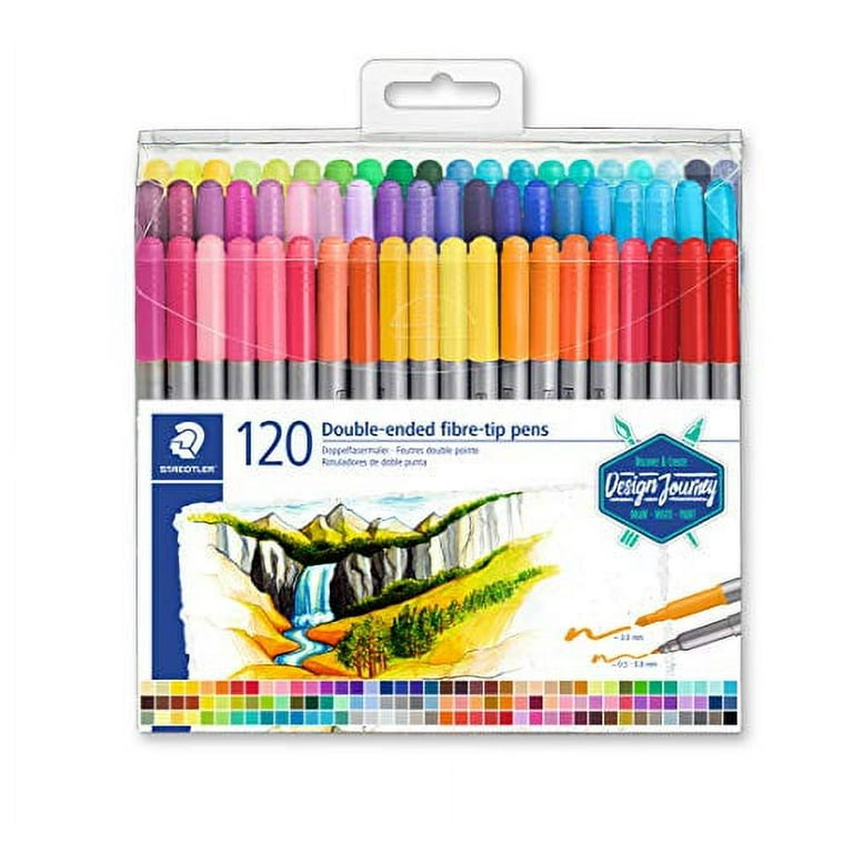 STAEDTLER Double-Ended Fiber-Tip Pens, Washable Ink, Fine & Bold Writing  and Coloring Tips, 120 Assorted Colors, 3200 TB120, Multicoloured (3200  TB120ST) 
