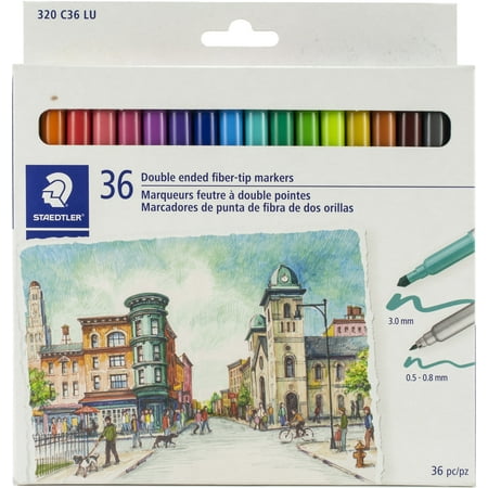 STAEDTLER Double Ended Markers, Fiber-Tip, Assorted Colors, 36 Count