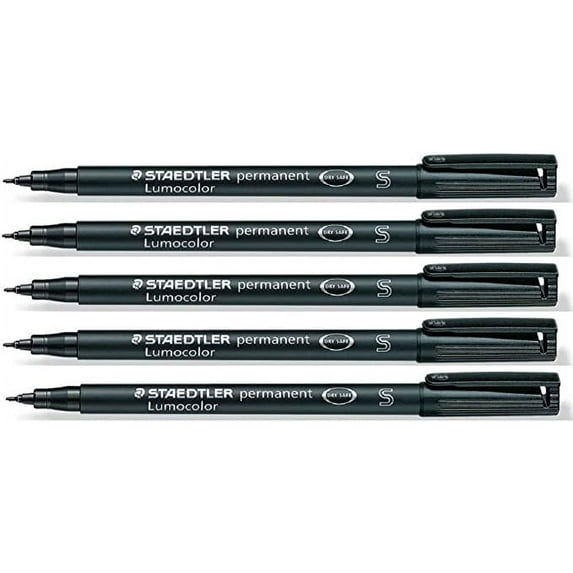 STAEDTLER Lumocolor Black Superfine Permanent Marker Pens Pack Of 5 Waterproof Smudge Resistant Quick Dry Cd Dvd Ohp