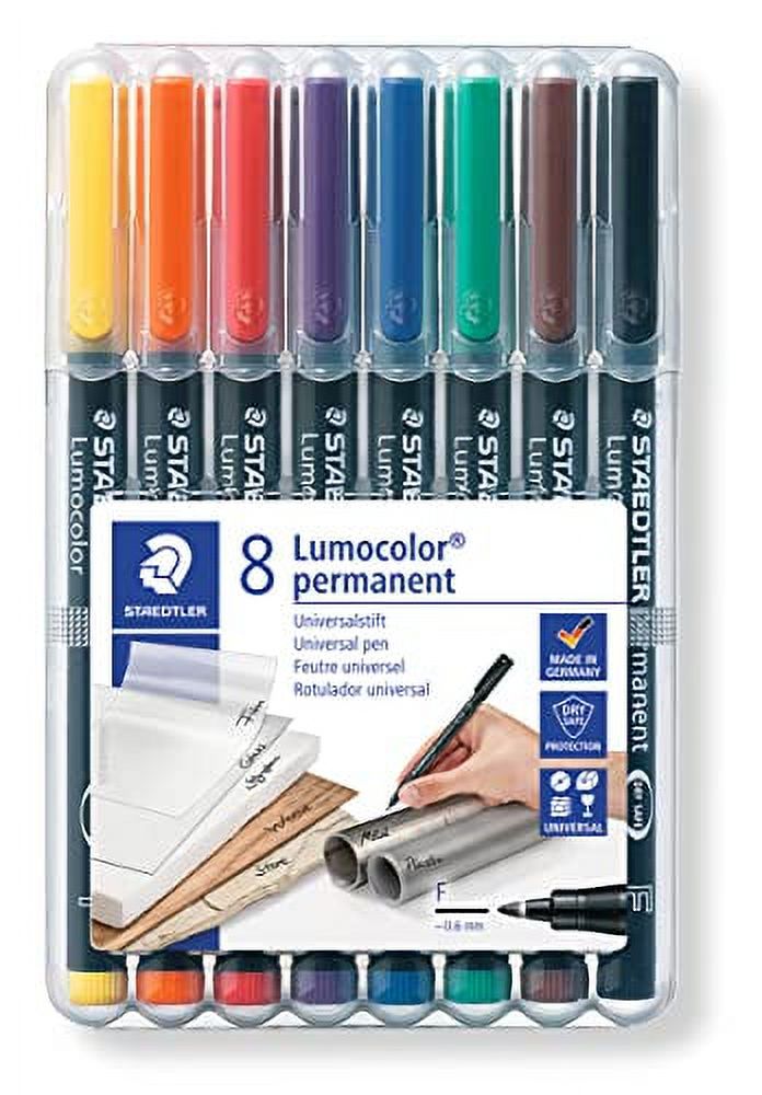 STAEDTLER Lumocolor Universal Pen, Fine, Felt Tip, Permanent Marker, Box of  8 Assorted Color Pens, 0.6mm 318 WP8, Multicolour, pack of 8 (318 WP8 ST) 